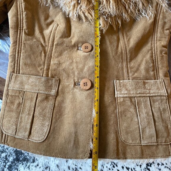 MODA International Vintage Suede Mongolian Fur Jacket Y2K Coat, XS, Excellent! - Picture 13 of 16